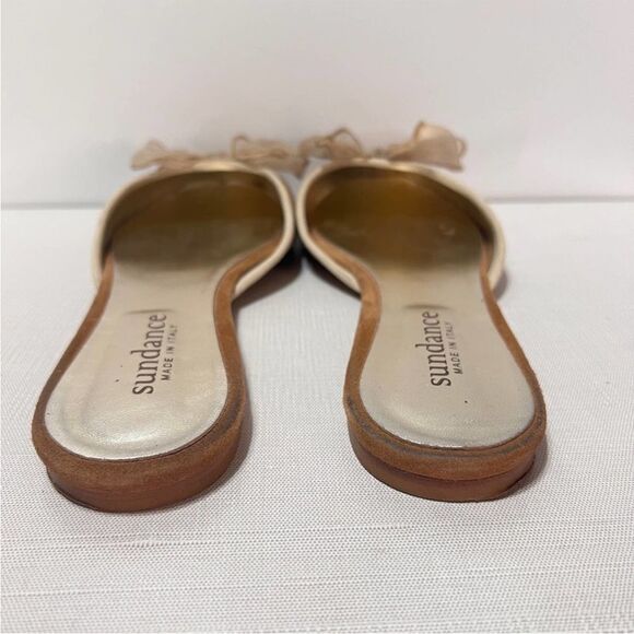 Sundance Karina Suede Mules Flats Slip On Gauze Sheer Bow Camel Tan 38 8 NEW - Picture 5 of 8